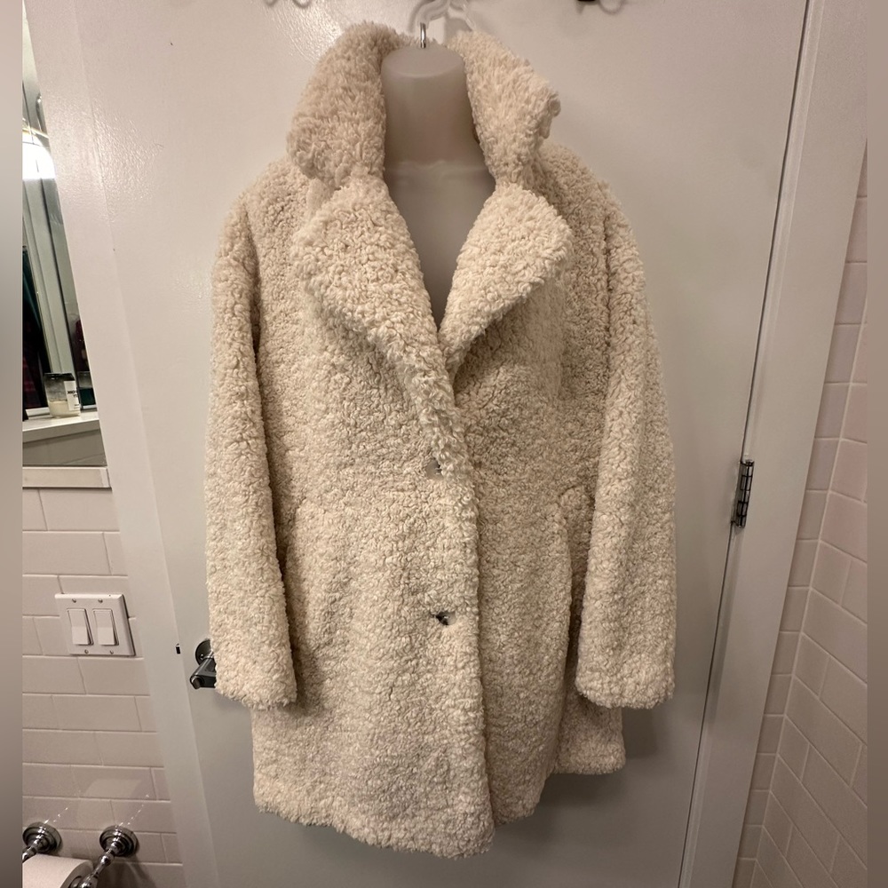 Bimba y Lola Cream Teddy Boucle Coat - Size XL